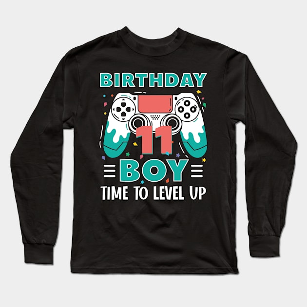 11th Birthday Boy Gamer Funny B-day Gift For Boys kids toddlers Long Sleeve T-Shirt by Patch Things All